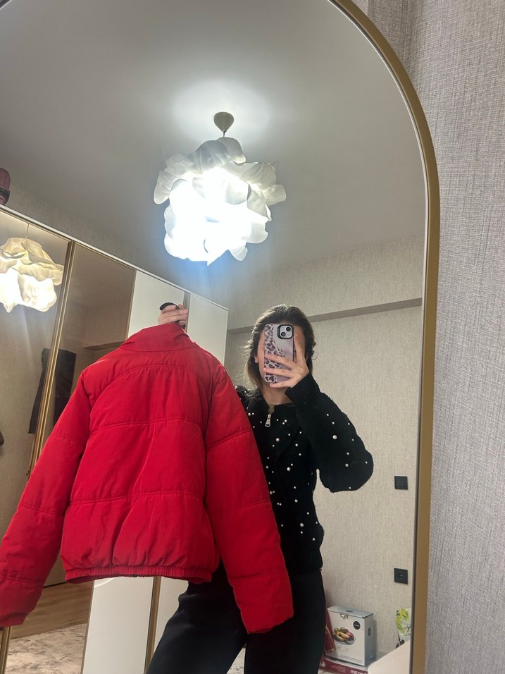 Parlak Kırmızı Fermuarlı Kadın Kışlık Ceket - Görsel 3