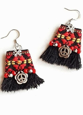 Beden çeşitli Renk Hippie Gypsy Püsküllü Zımbalı Küpe Bileklik Set SON1