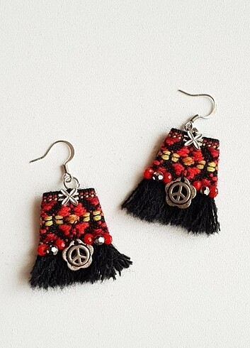 Diğer Hippie Gypsy Püsküllü Zımbalı Küpe Bileklik Set SON1
