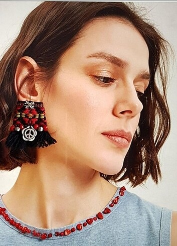 Beden Hippie Gypsy Püsküllü Zımbalı Küpe Bileklik Set SON1