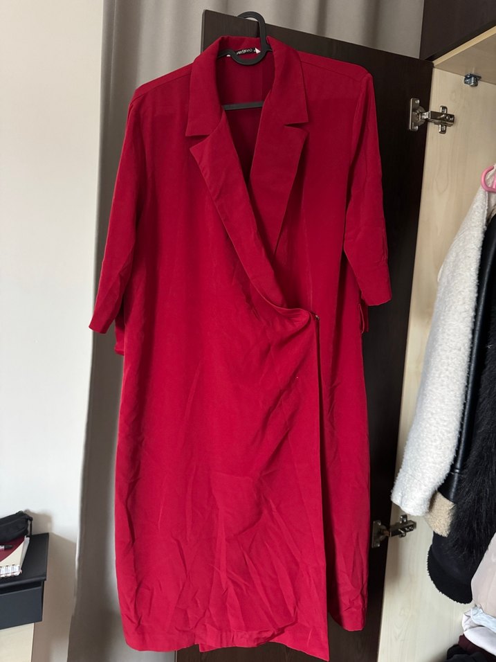 Kırmızı İpek Görünümlü Kadın Gömlek - Görsel 2