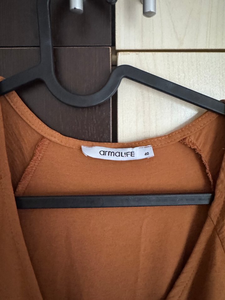 Kadın Kahverengi Uzun Kollu Midi Elbise - Görsel 2