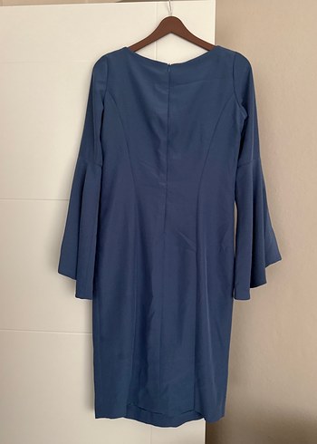 Lacivert Uzun Kollu Kadın Ofis Elbisesi - Görsel 2