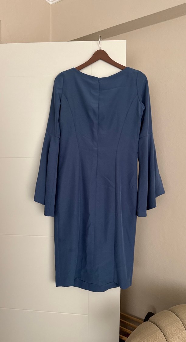 Lacivert Uzun Kollu Kadın Ofis Elbisesi - Görsel 2