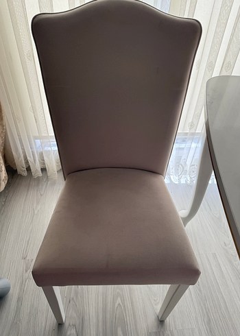 Bej Kadife Kumaşlı beyaz Ayaklı Sandalye