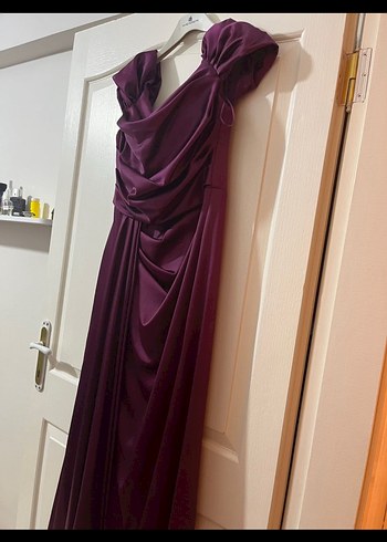 Bordo Drapeli Uzun Abiye Elbise - Görsel 3