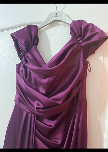 Bordo Drapeli Uzun Abiye Elbise - Görsel 2