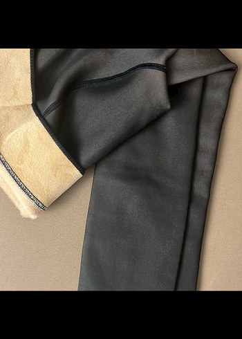 Siyah Kadın Polar Tayt Velcro Detaylı - Görsel 4