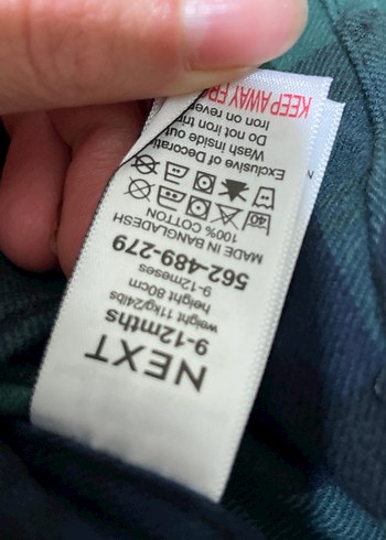 9-12 Ay Beden Erkek Çocuk Yeşil Ekose Uzun Kollu Gömlek