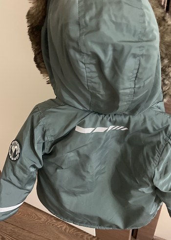 9-12 Ay Beden gri Renk Haki Erkek Çocuk Kürklü Street Wear Mont
