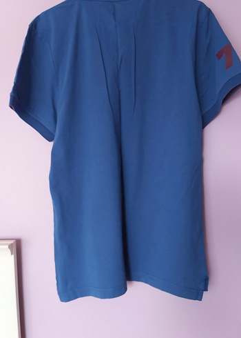 s Beden Düğmeli Lacivert Denim Polo Tişört