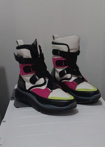 Bağcıklı Platform Topuklu Çok Renkli Street Wear Kadın Bot