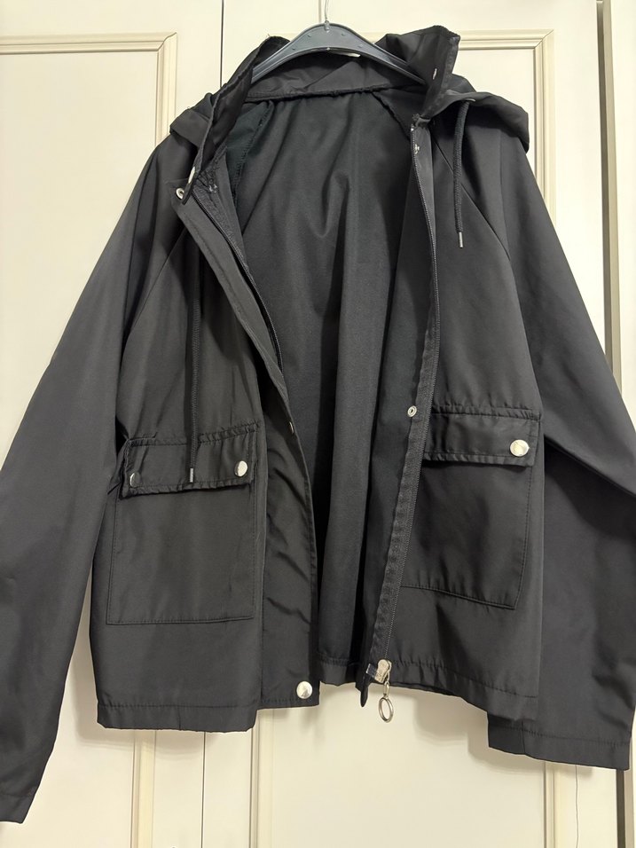 Siyah Kadın Midi Boy Fermuarlı yağmurluk ceket - Görsel 2