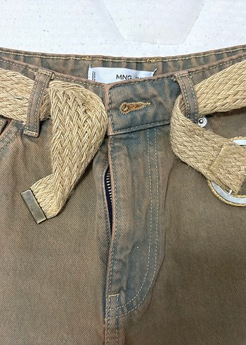 Kadın Bej Süet Kemerli Bol Paça Pantolon - Görsel 3