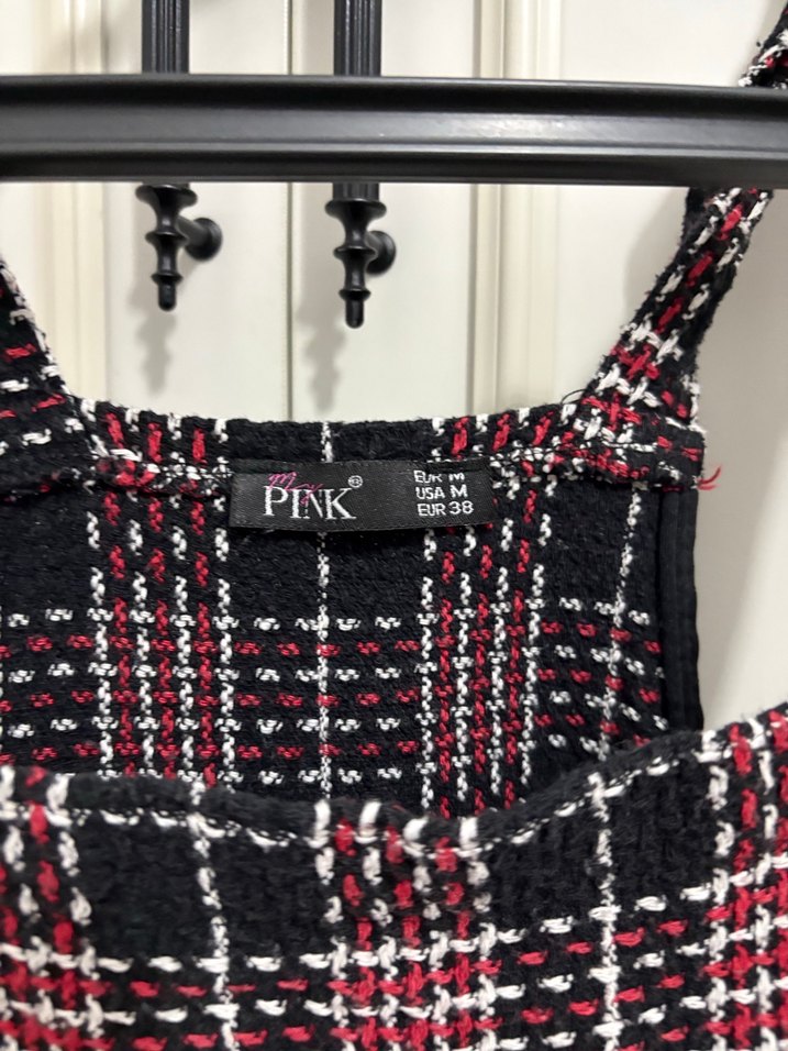 Kırmızı Ekose Triko Kısa Salopet - Görsel 2