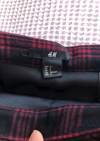 34 Beden H&M Bordo Ekoseli Pileli Midi Etek