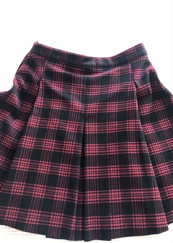34 Beden bordo Renk H&M Bordo Ekoseli Pileli Midi Etek