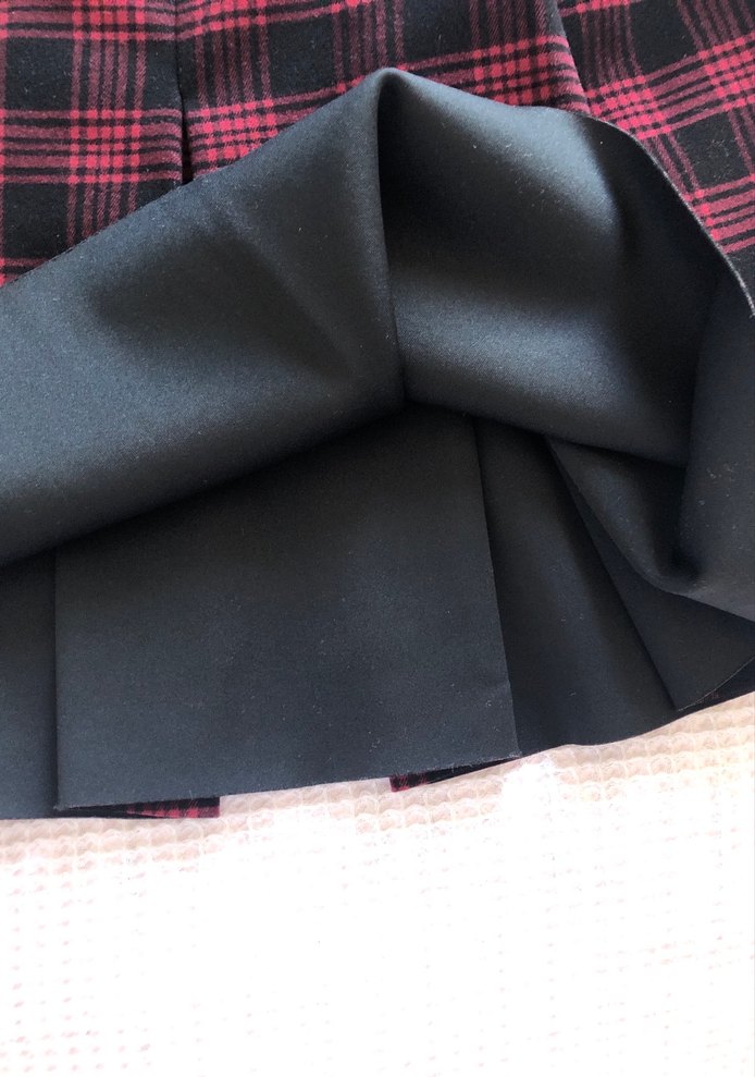 H&M Bordo Ekoseli Pileli Midi Etek - Görsel 5