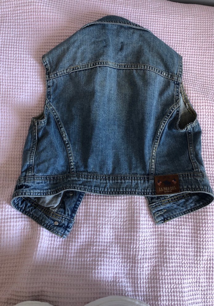 Polo Düğmeli Mavi Denim Kolsuz Ceket - Görsel 4