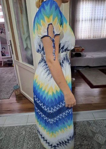xs Beden Bohem Çok Renkli Uzun Elbise