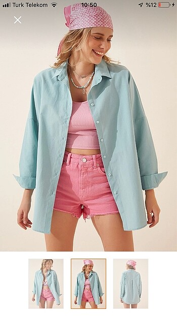 Happiness su yeşili oversize uzun basic gömlek
