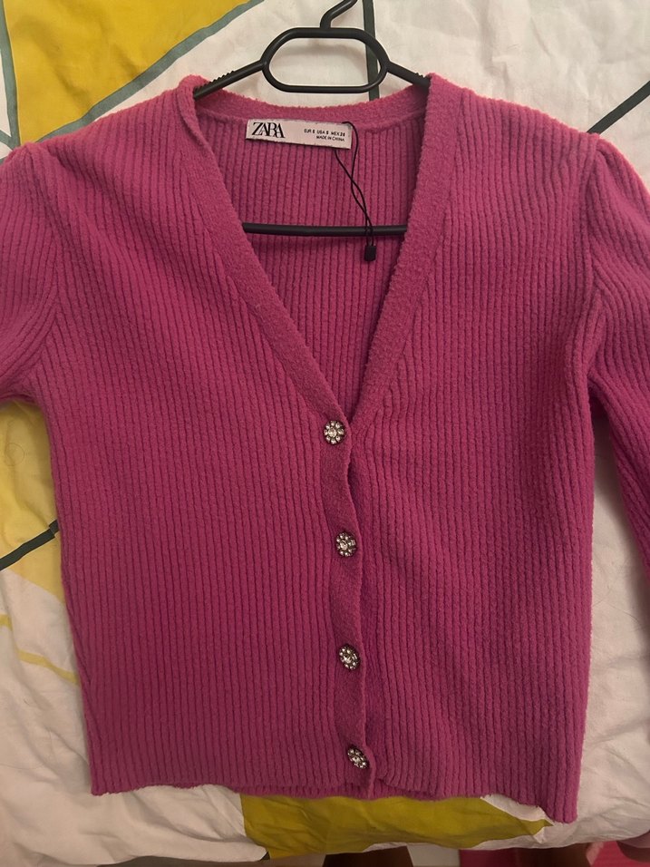 Zara Pembe Düğmeli Midi Hırka - Görsel 2