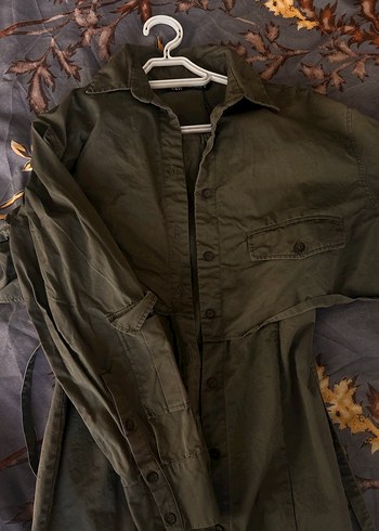 Kemerli Haki Kadın Mini Ceket elbise - Görsel 2