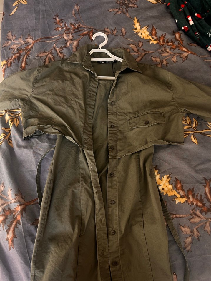 Kemerli Haki Kadın Mini Ceket elbise - Görsel 4