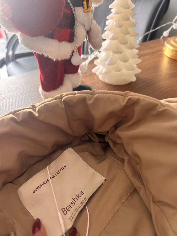 Bershka Bej Düğmeli Kadın Kışlık Midi Mont - Görsel 4
