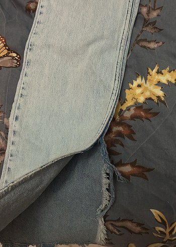 Kadın Gri Tüylü Bol Paça Denim Pantolon - Görsel 2