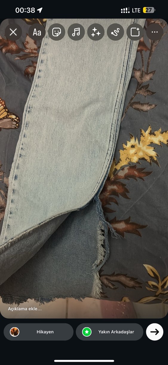 Kadın Gri Tüylü Bol Paça Denim Pantolon - Görsel 2