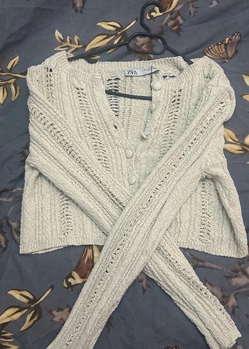 Bej Bohem V Yaka Örgü Kadın Hırka - Görsel 3