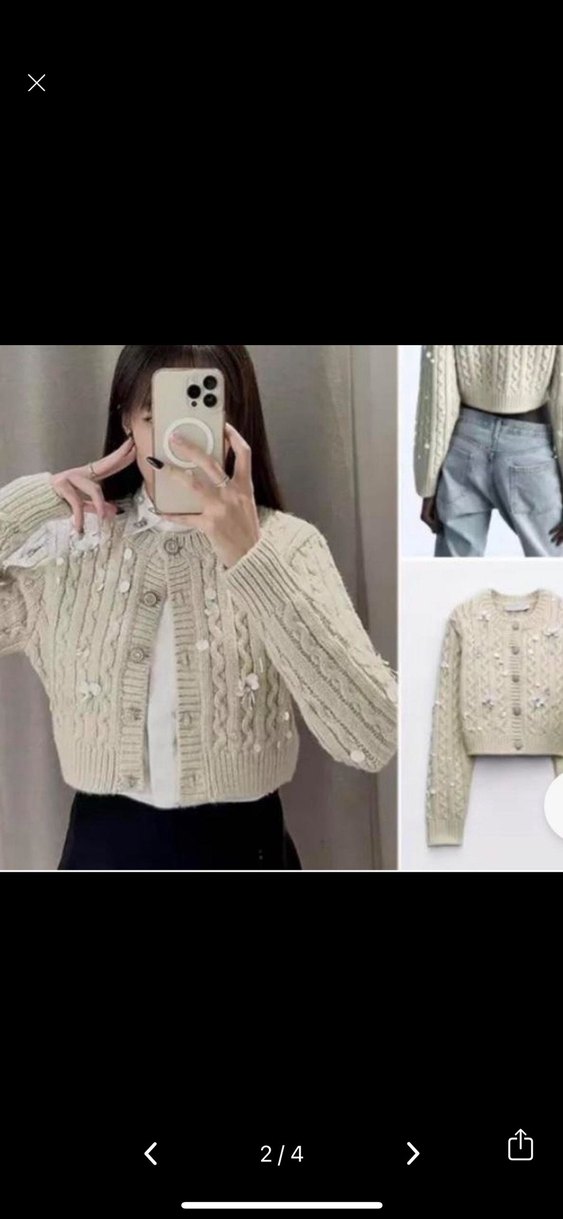 Düğmeli Bej Kadın Hırka Nakışlı - Görsel 2