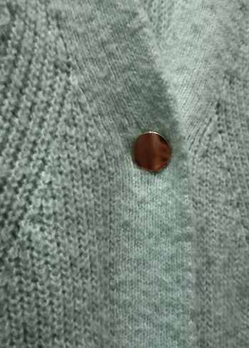 Diğer Düğmeli Turkuaz Midi Triko Hırka