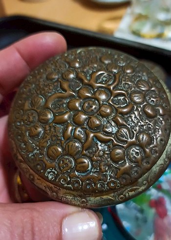 Vintage iki âdet enfiye bakır bonbonier kutu