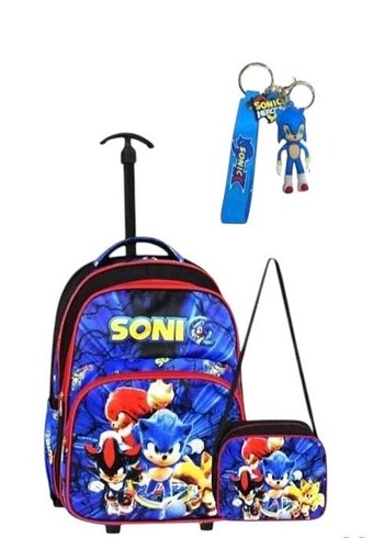 Renkli Mavi Sonic Çekçekli Okul Çantası