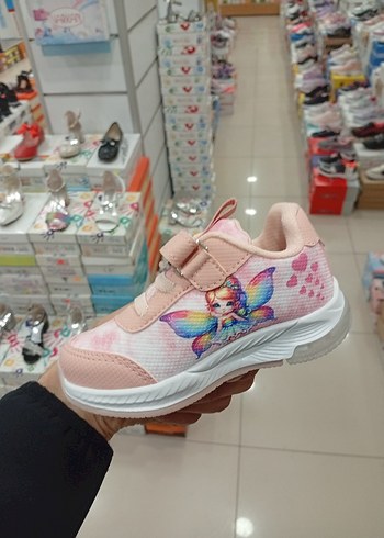 ışıklı Kız Çocuk Pembe Baskılı Cırt Cırtlı Spor Ayakkabı - Görsel 4
