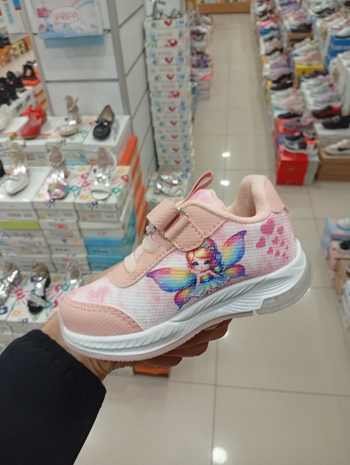 ışıklı Kız Çocuk Pembe Baskılı Cırt Cırtlı Spor Ayakkabı - Görsel 4