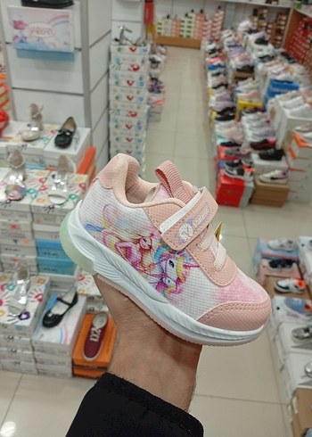 ışıklı Kız Çocuk Pembe Desenli Cırtlı Spor Ayakkabı - Görsel 6