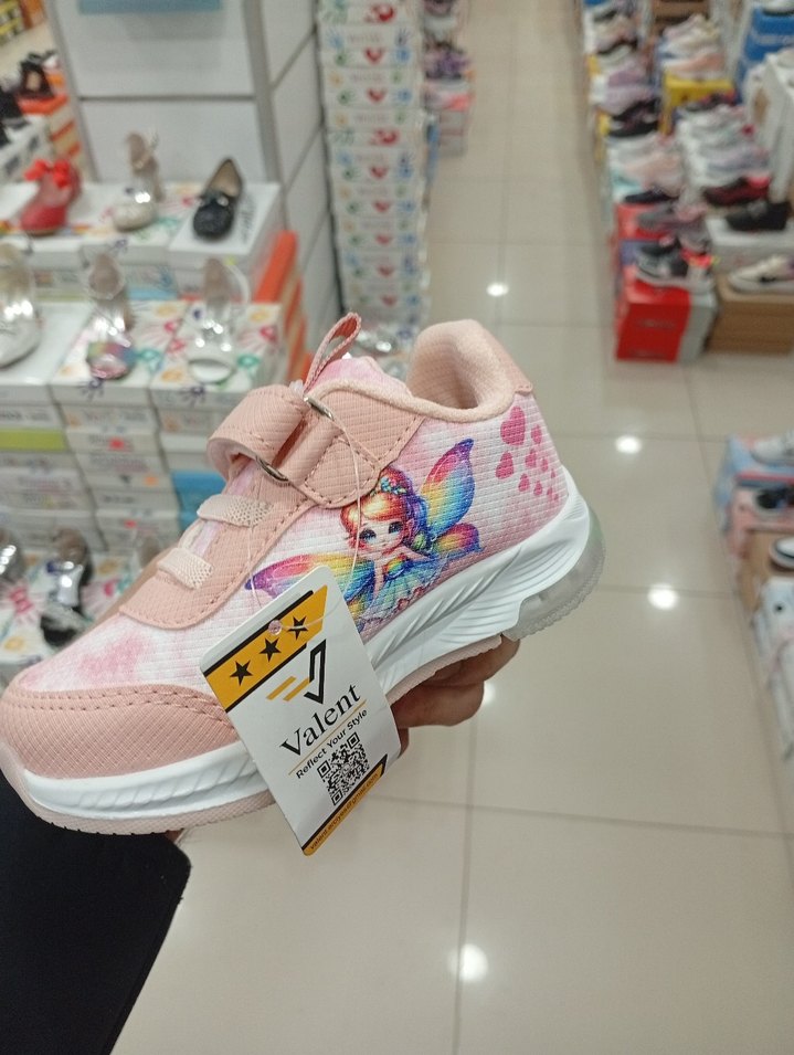 ışıklı Kız Çocuk Pembe Desenli Cırtlı Spor Ayakkabı - Görsel 5