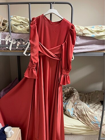 Kremit nar çiçeği abiye saten - Görsel 3