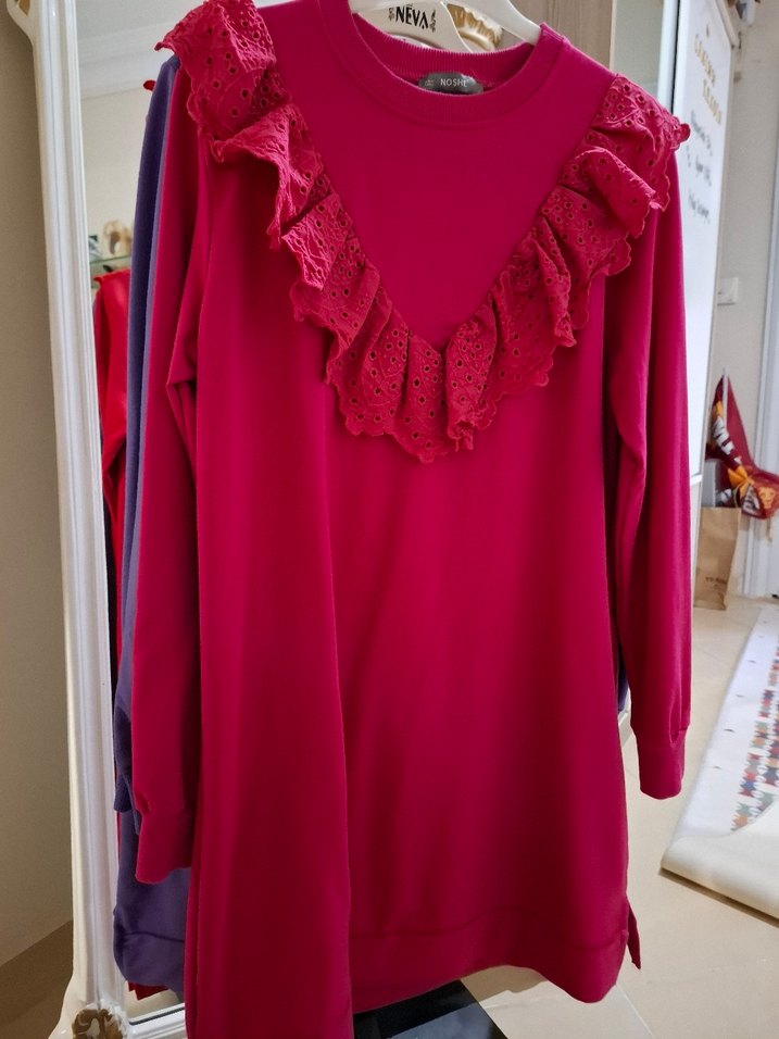 Mor Fırfırlı Nakışlı Kadın Bluz - Görsel 4