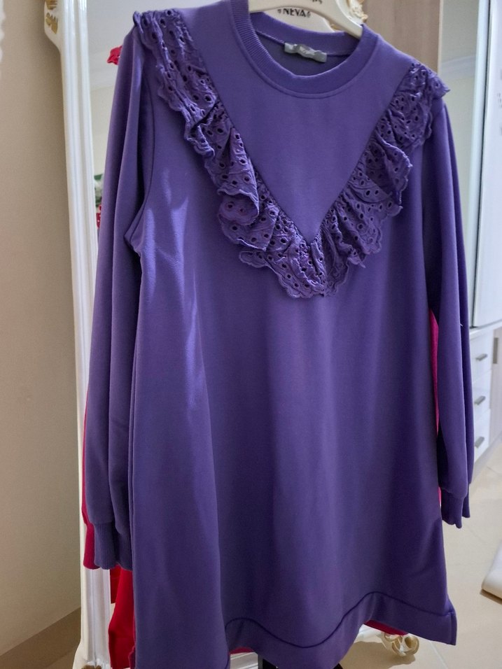 Mor Fırfırlı Nakışlı Kadın Bluz - Görsel 2