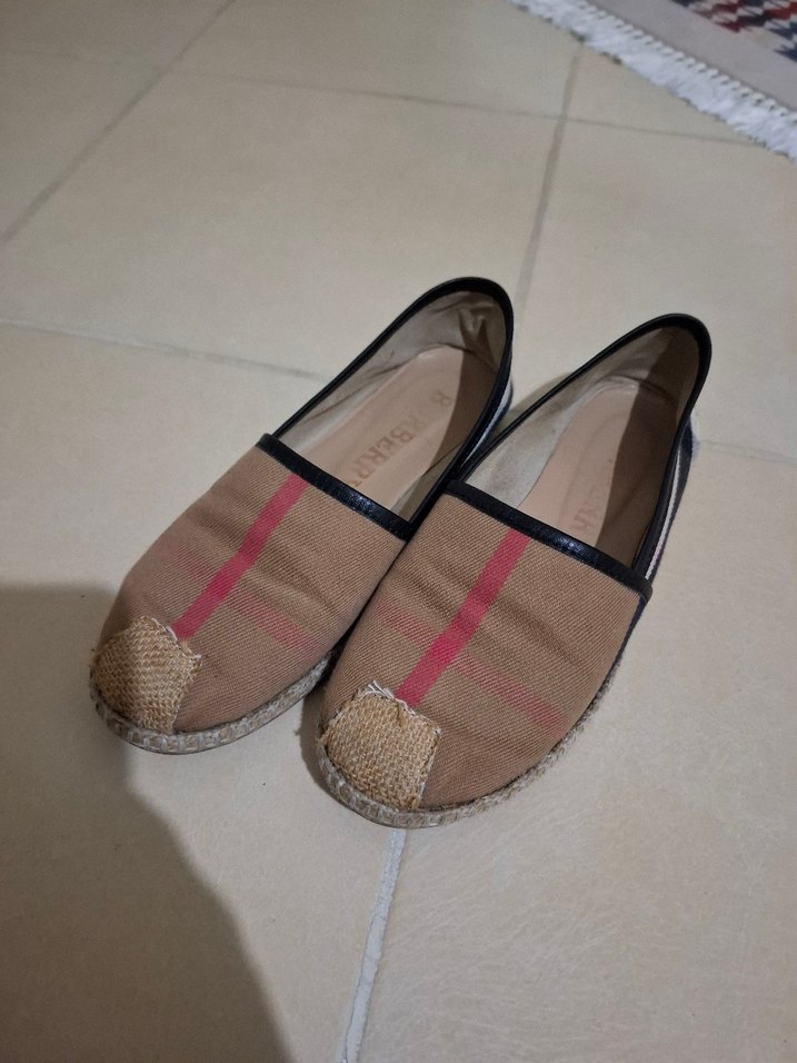 Kahverengi Kadın Dolgu Topuklu Espadril burbery hasır detaylı - Görsel 4