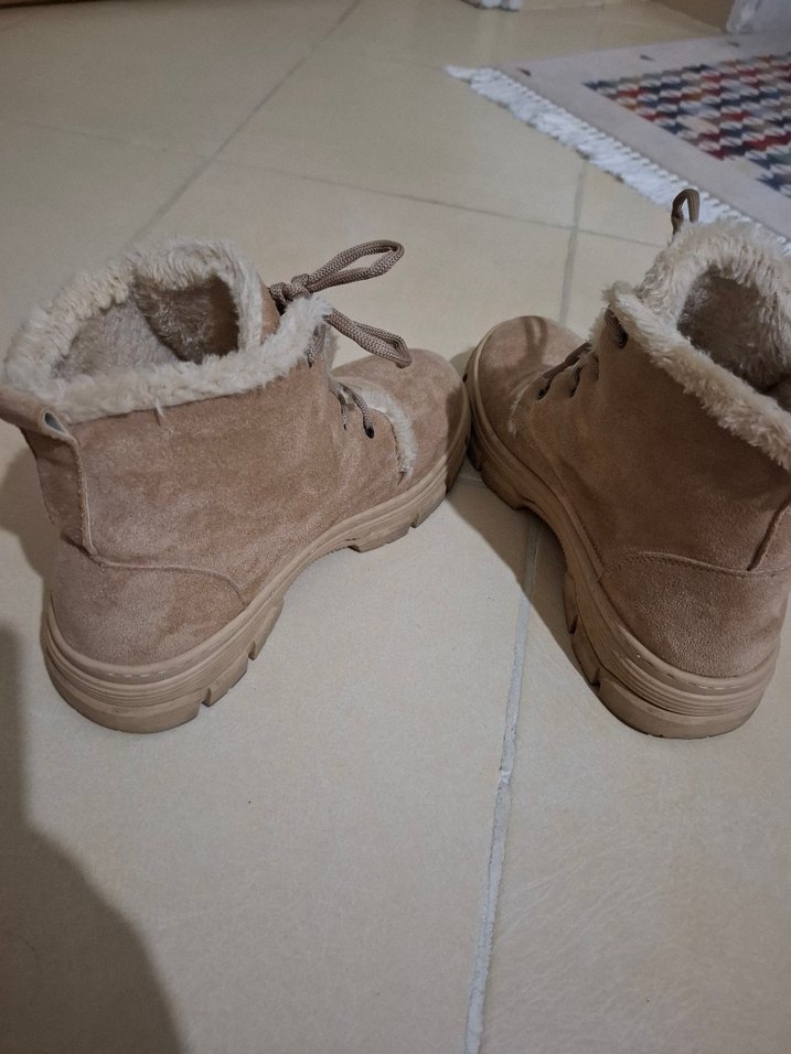 Bej Süet Tüylü Kadın Dolgu Topuk Bot - Görsel 5