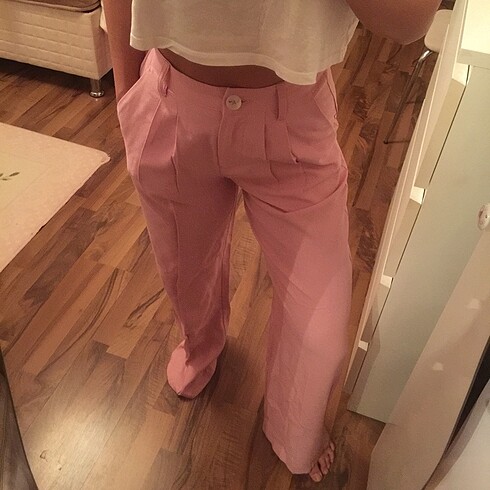 Bershka pembe keten pantolon