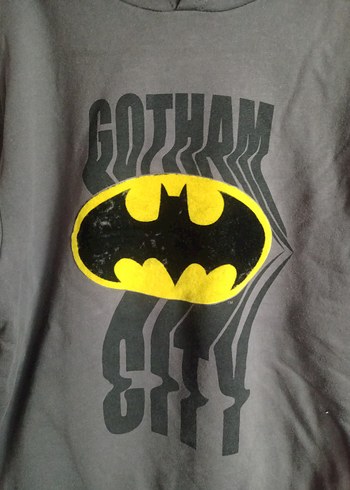 Batman Baskılı Kapüşonlu Gri Sweatshirt - Görsel 2