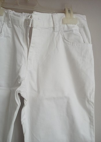 Çocuk Beyaz Pamuklu Kumaş Pantolon - Görsel 2