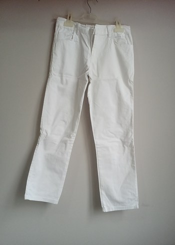 Çocuk Beyaz Pamuklu Kumaş Pantolon - Görsel 4