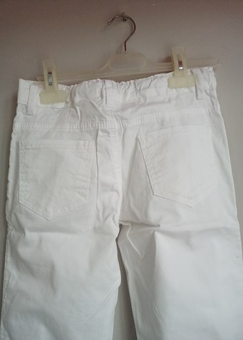 Çocuk Beyaz Pamuklu Kumaş Pantolon - Görsel 5